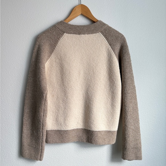 Hem & Thread Color Block Cardigan Size S Neutral Varsity Knit - Picture 3 of 5